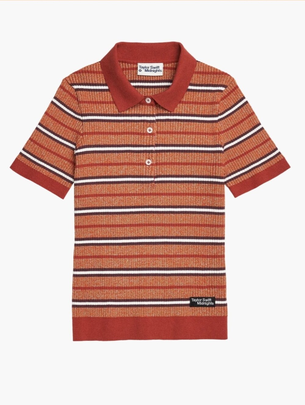Taylor Swift Midnights Knit Polo Shirt Large L Metallic Shimmer Orange Striped